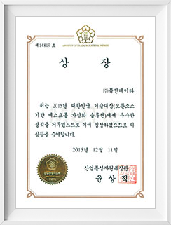 Prize by the Minister of Trade, Industry and Energy at the Korea Technology Awards